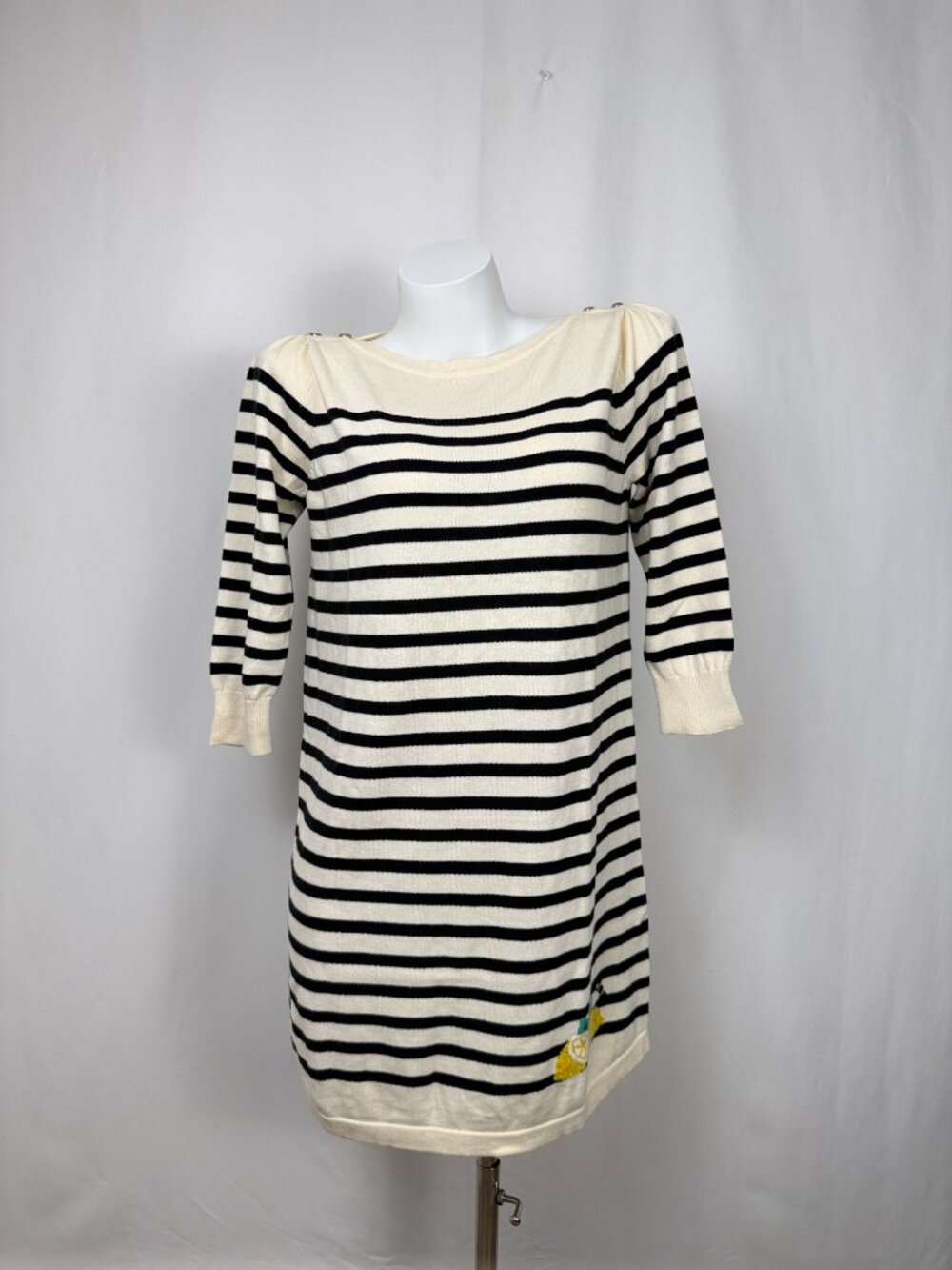 Dolly Girl by Anna Sui Striped 3/4 Sleeve Knit Dress Black White Lemon Size 2